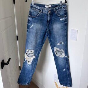 Zara TRF - Denim Straight Leg Distressed Light/Medium Wash Jeans